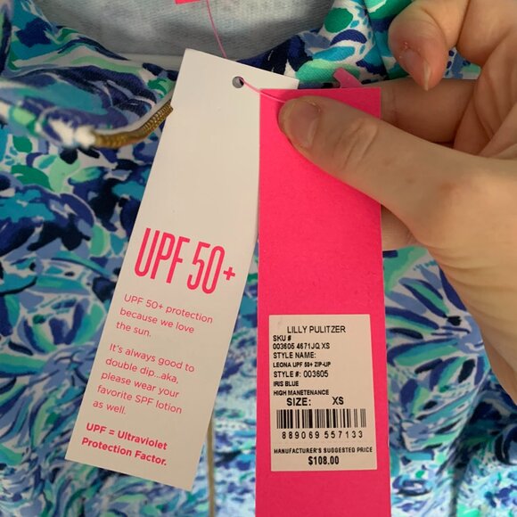 Lilly Pulitzer Leona UPF 50+ Zip-Up Top, High Manetenance, size XS NWT - Picture 6 of 8